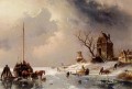 Figures Chargement d’une charrette tirée par un cheval sur le paysage de glace Charles Leickert